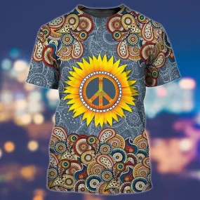 3D All Over Print Peace Hippie Shirts, Sunflower Hippie Peace Tshirt, Hipster Shirts, Vintage Hippie Shirt