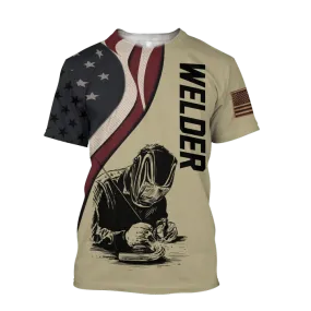 3D All Over Print Welder T Shirt For Men And Women, American Welder Flag Shirt