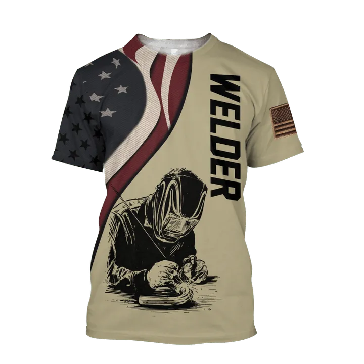 3D All Over Print Welder T Shirt For Men And Women, American Welder Flag Shirt