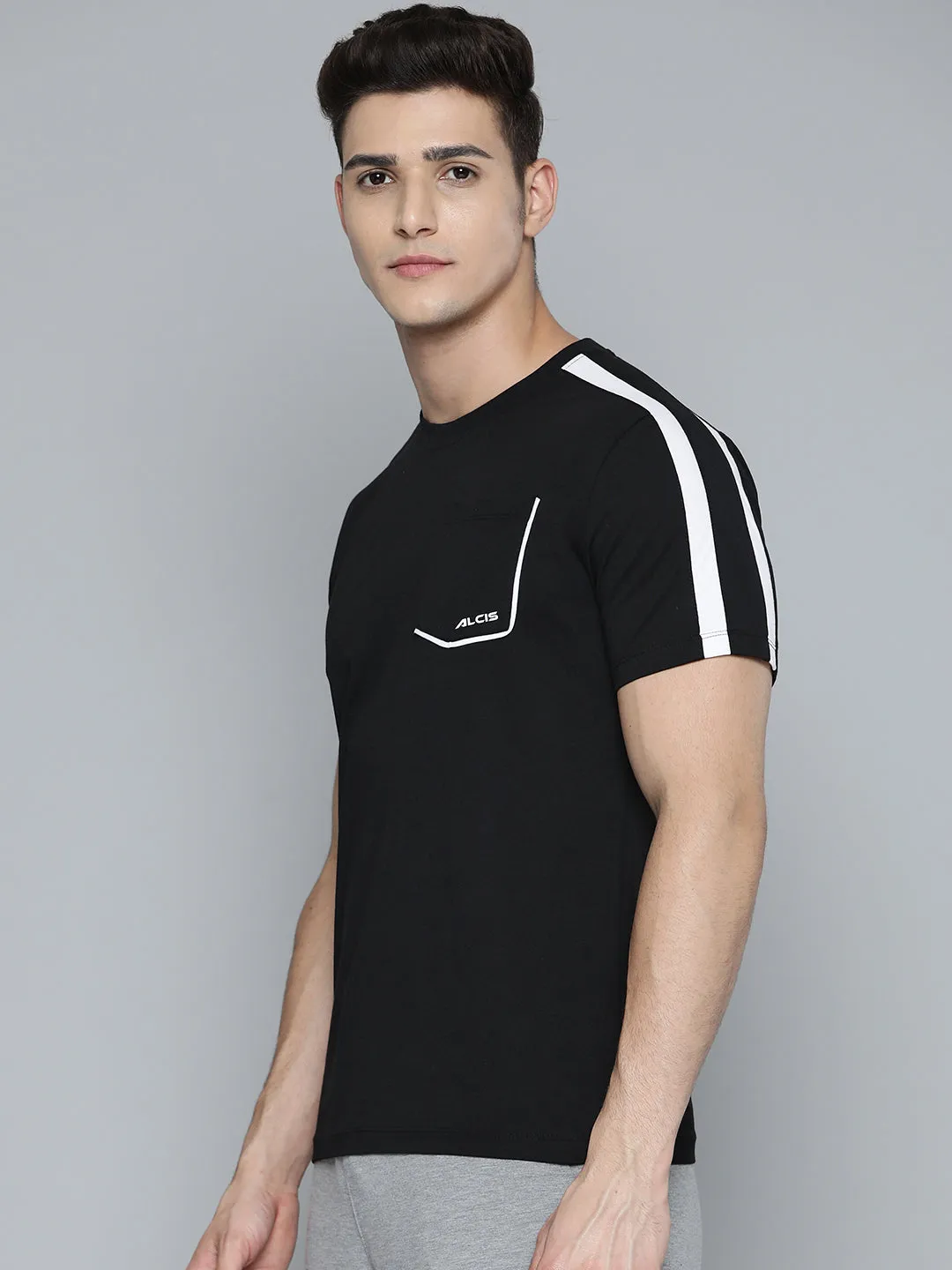 Alcis Men Black Pocket Detailing T-shirt