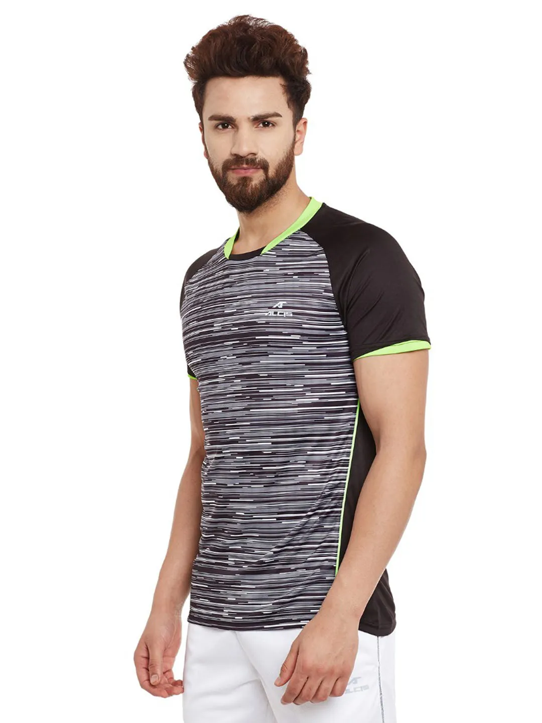 Alcis Men Black Printed Round Neck T-shirt