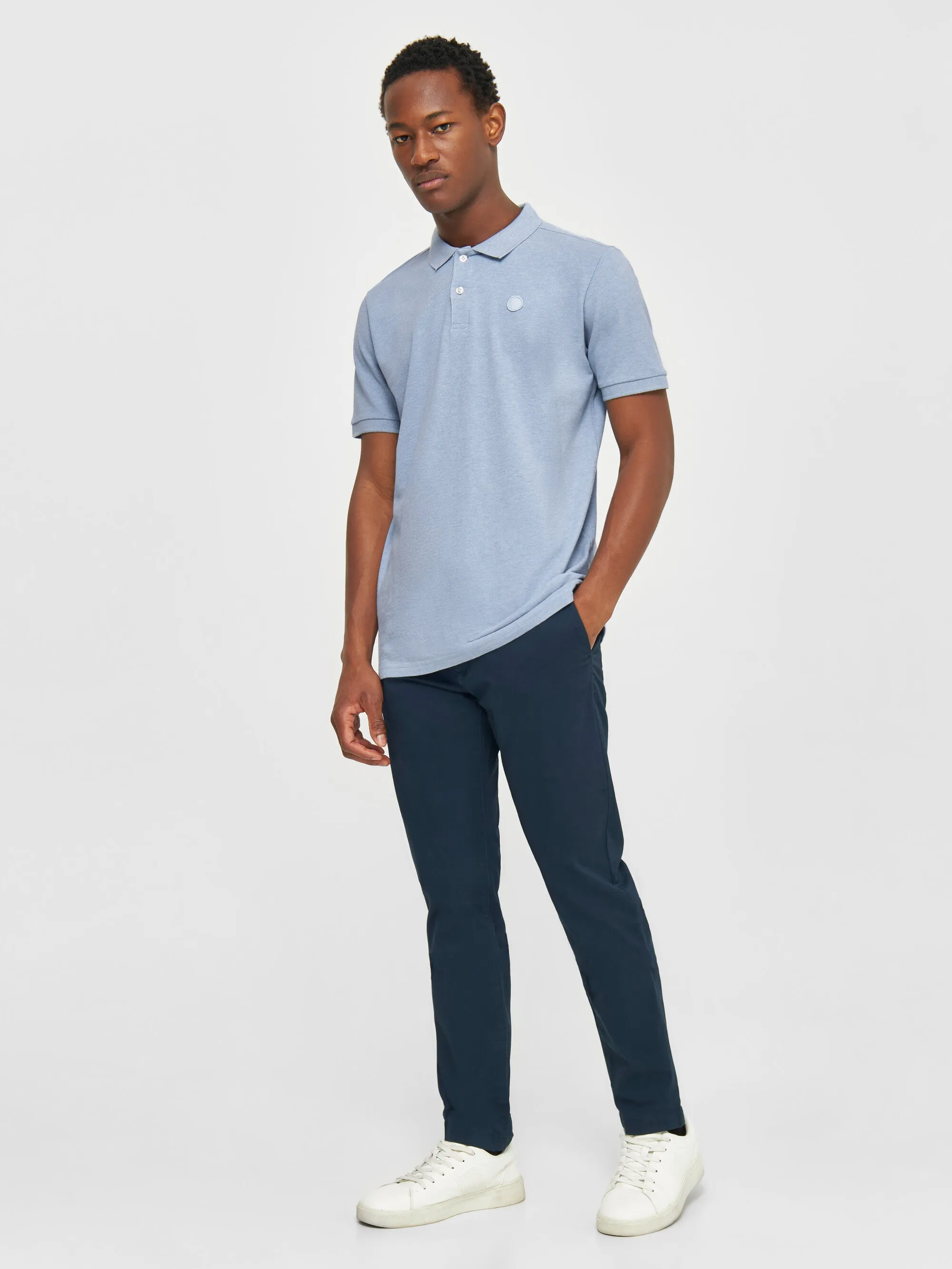 Basic badge polo - Sky way melange