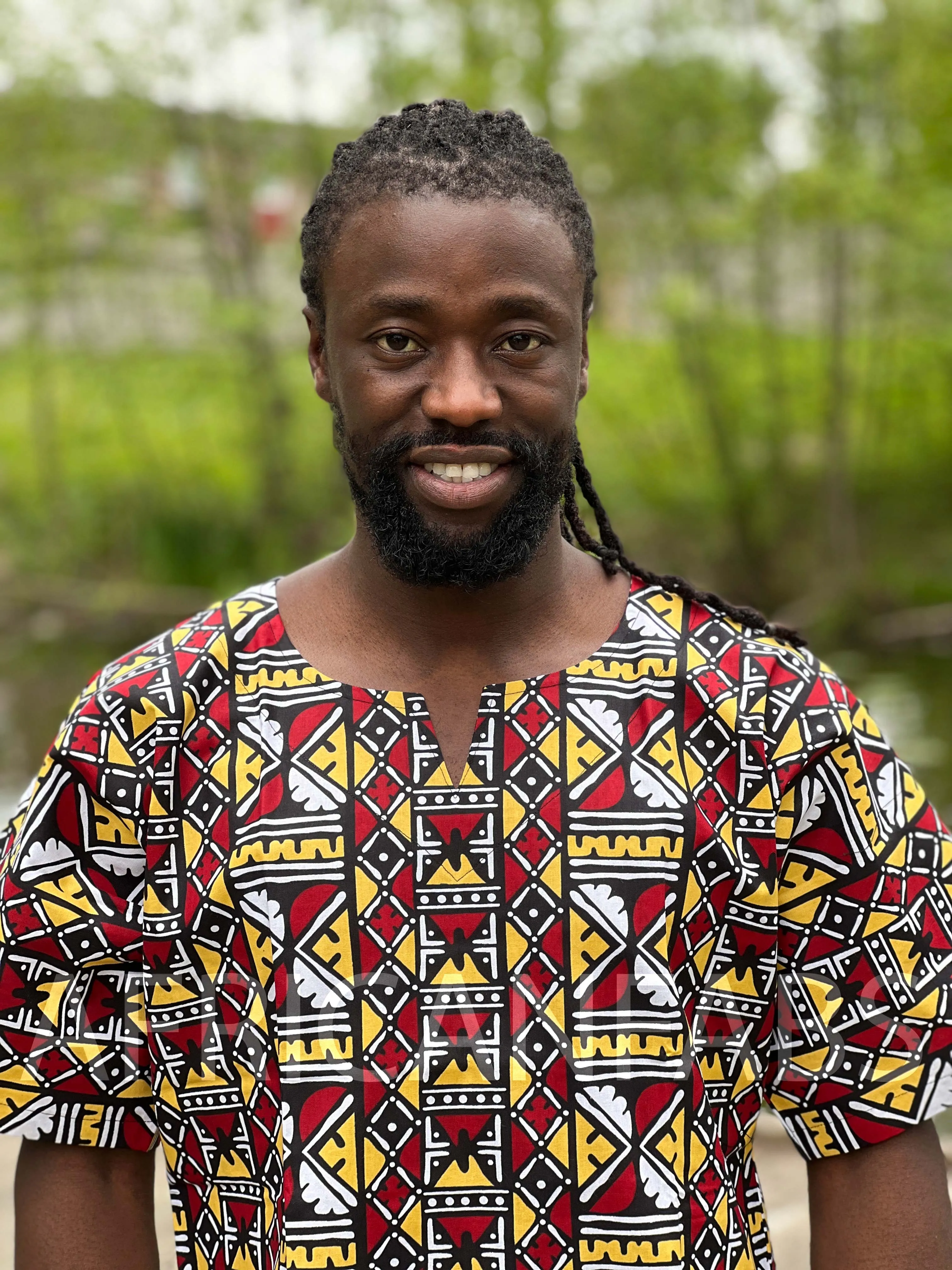 Beige / white Bogolan Dashiki Shirt / Dashiki Dress - African print top - Unisex