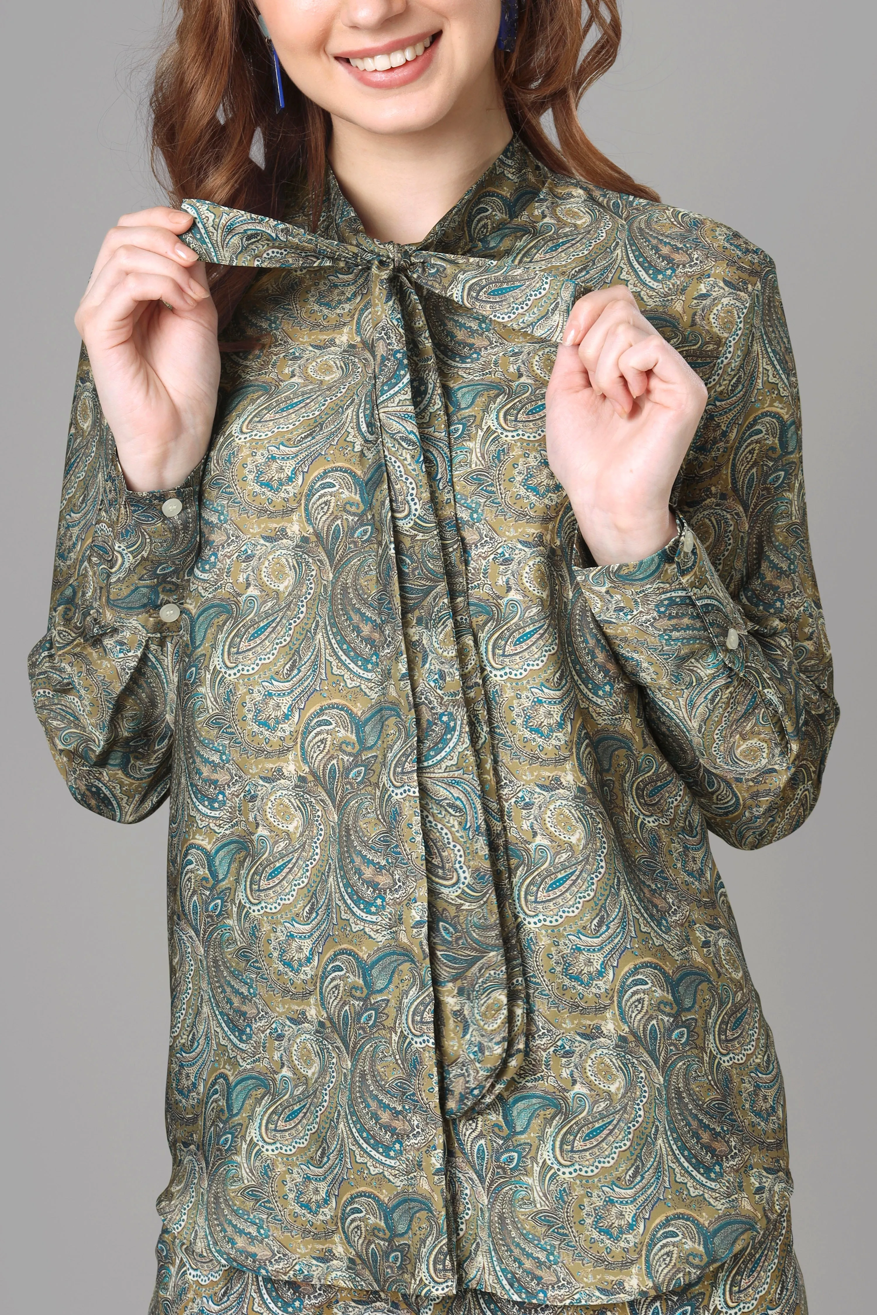 Bestselling Paisley Tie-Up Neck Shirt For Women