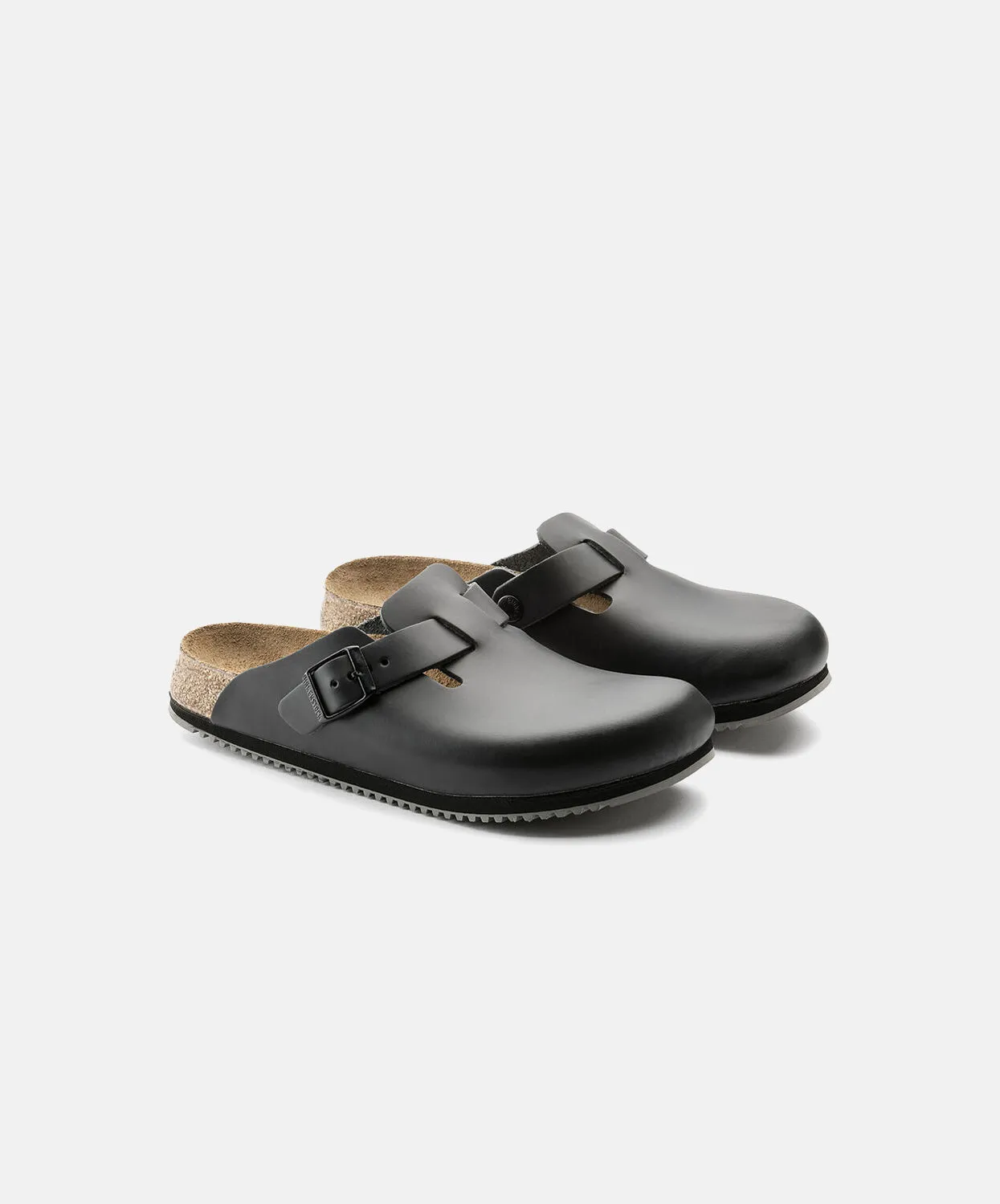 Birkenstock Boston Leather Black Supergrip Clogs