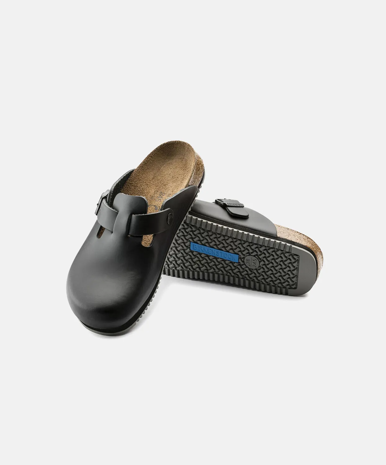 Birkenstock Boston Leather Black Supergrip Clogs