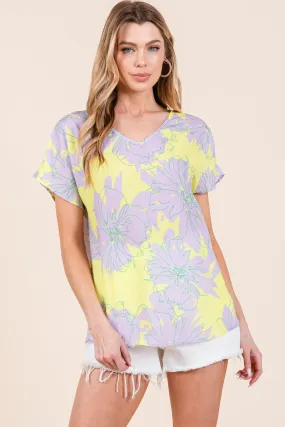 BOMBOM Floral Short Sleeve T-Shirt for Women - Comfortable Summer Casual Wear, Stylish Floral Print Top, Available in Multiple Sizes