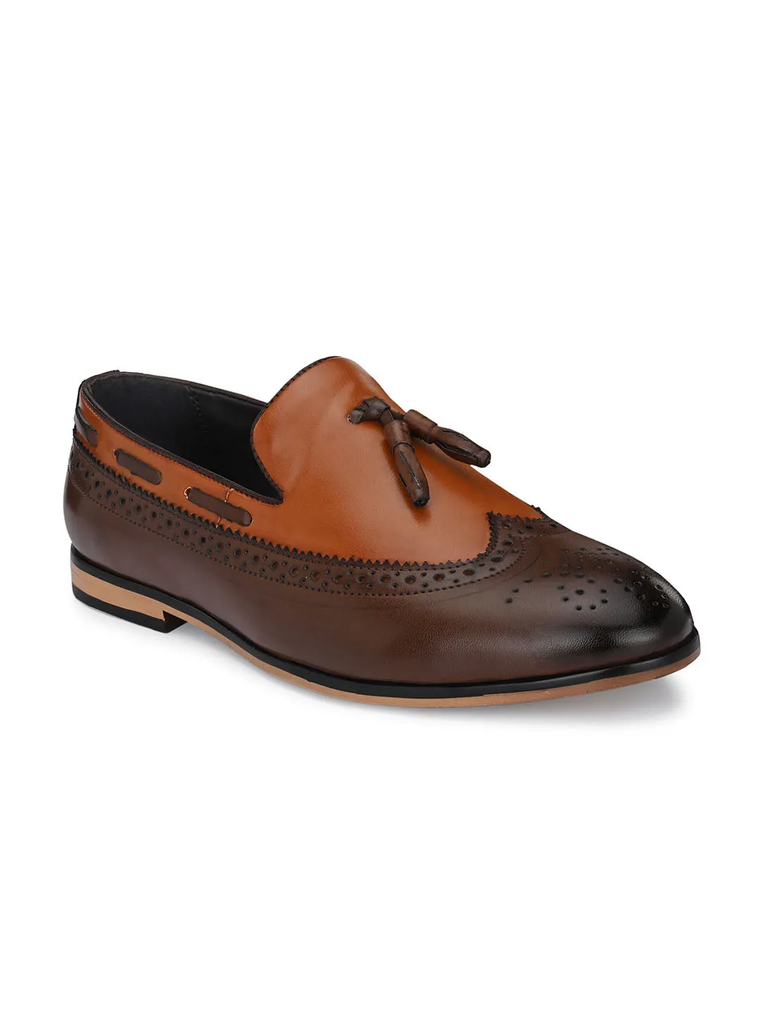 Brown Cap-Toe Tassel Loafers