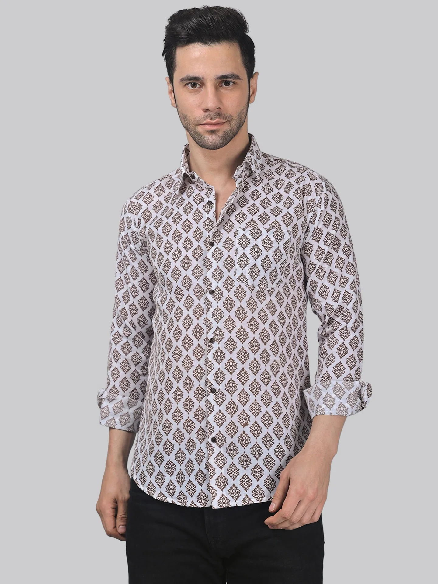 Celestia Men's Printed Full Sleeve Cotton Button-Up Shirt for Men