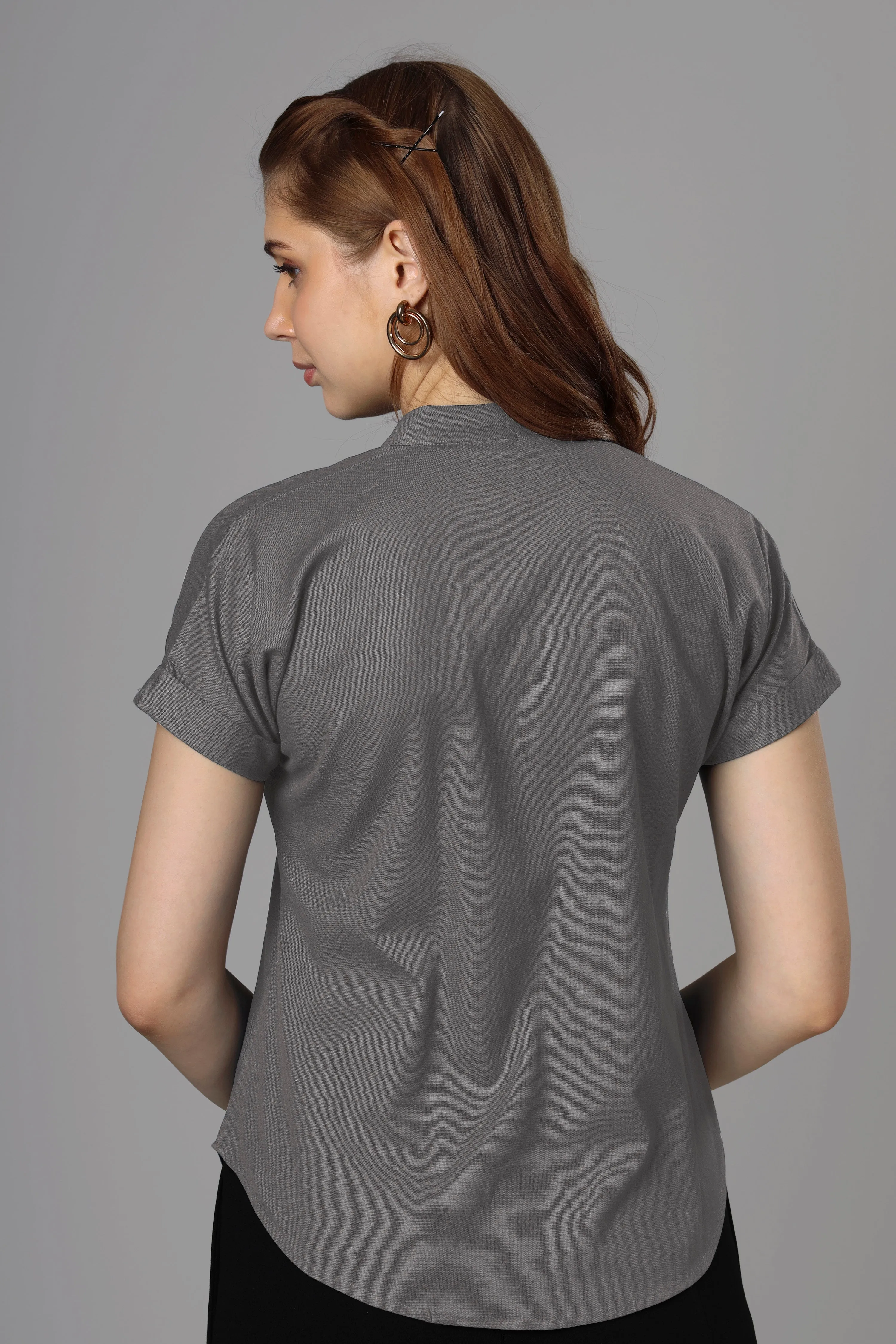 Classic Grey Cotton Shirt For Women