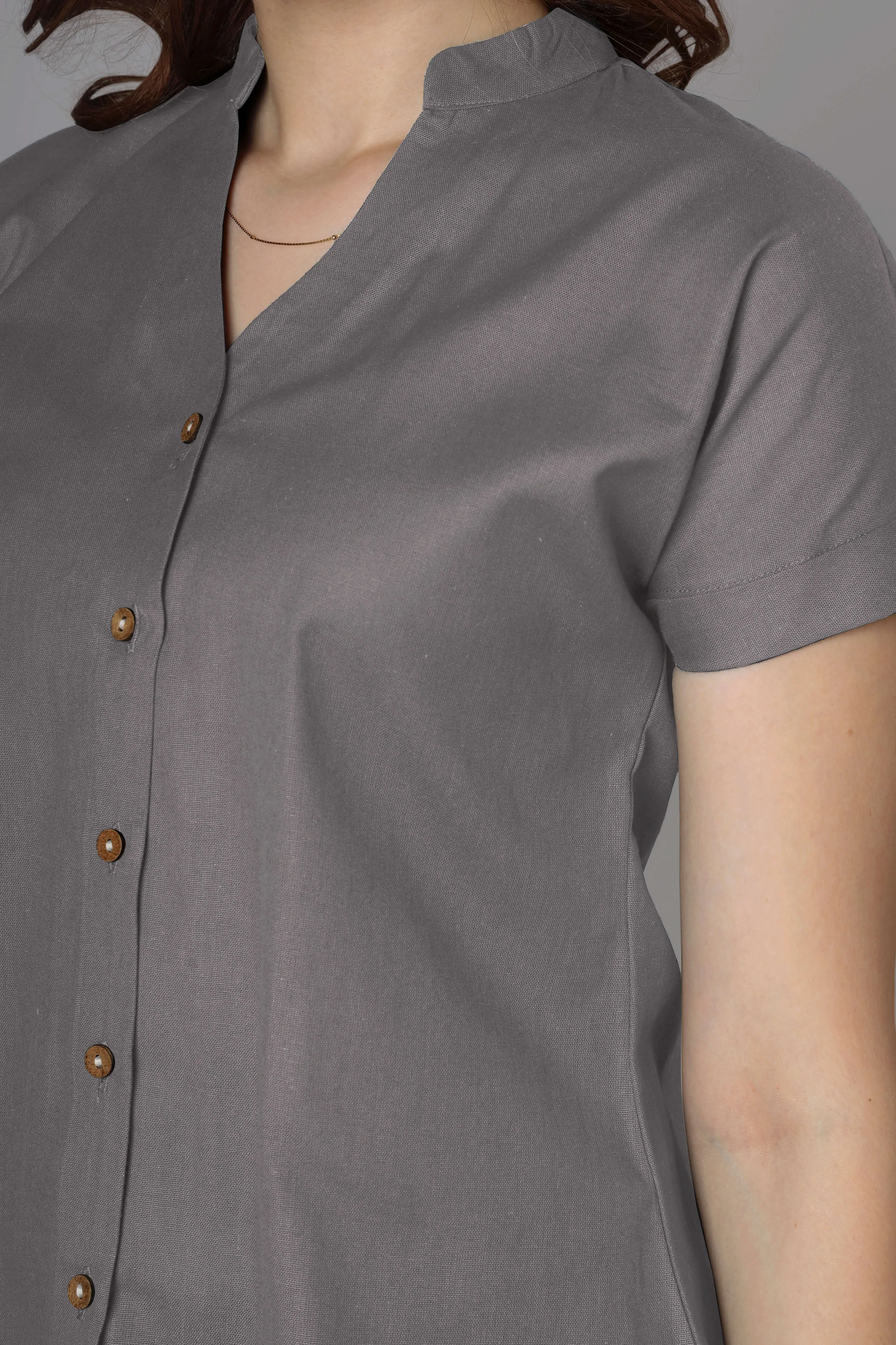 Classic Grey Cotton Shirt For Women