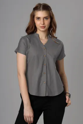 Classic Grey Cotton Shirt For Women