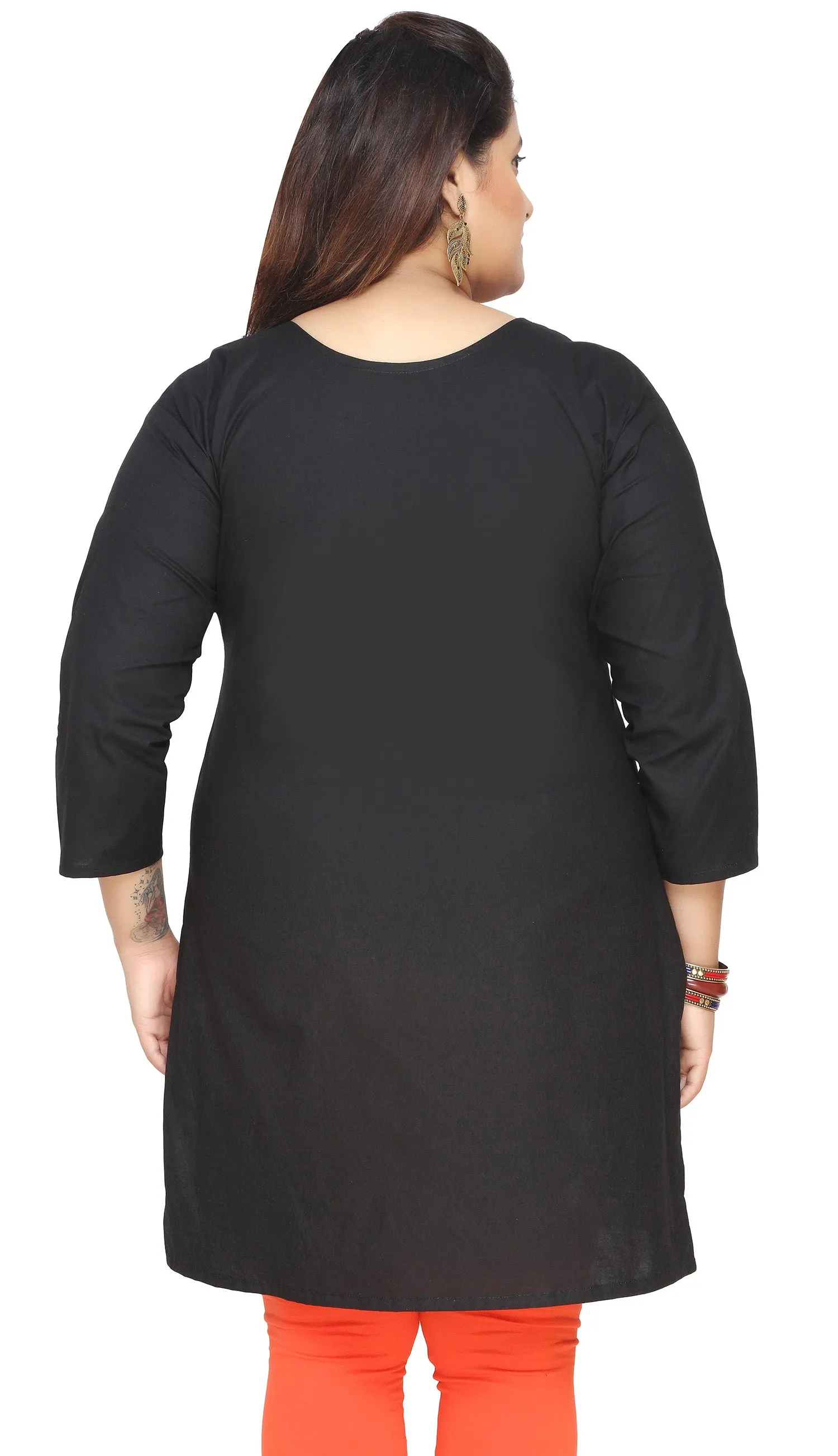 Cotton Tunic Long Top Kurti Womens India Plus Size Clothes (Black)