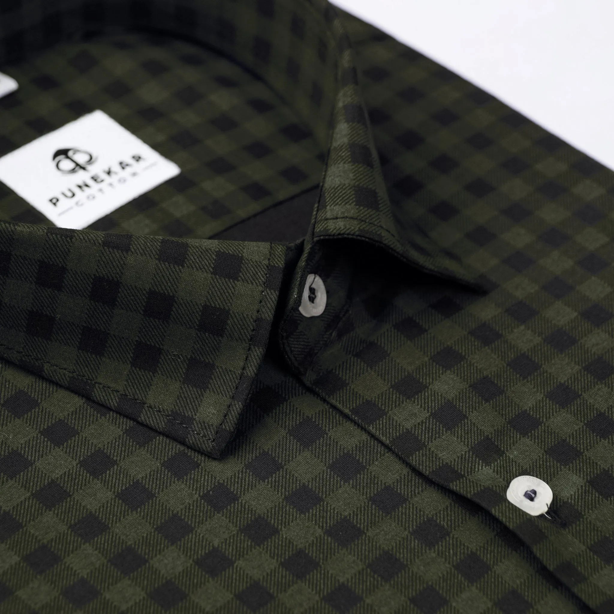 Dark Green Color Buffalo Checks Cotton Shirt For Men