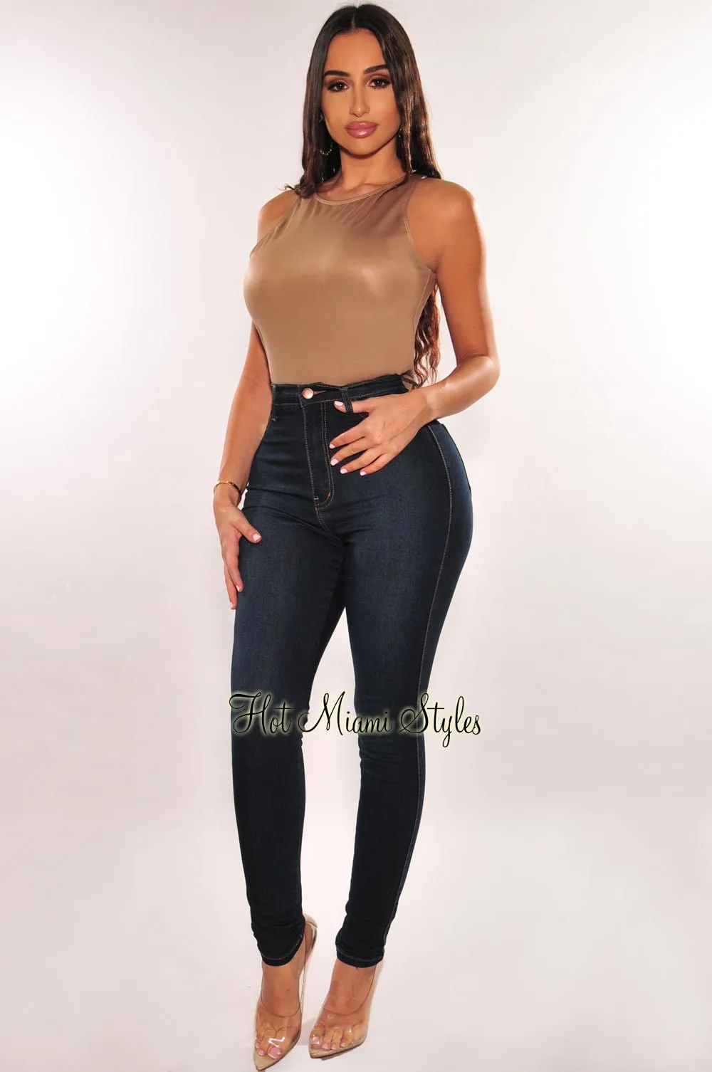 Dark Wash Denim High-Waist Skinny Jeans