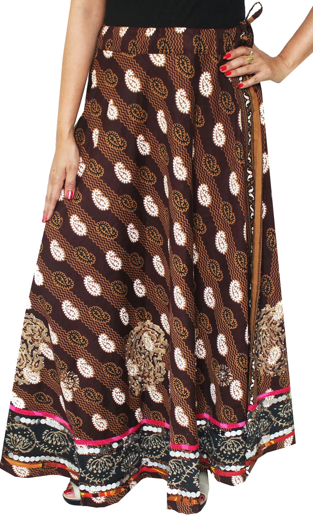 Designer Long Indian Skirt Cotton Block Printed Womens India Clothing (Brown)