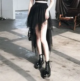 'Destroyer' Black Grunge Asymmetric Tulle Mesh Skirt