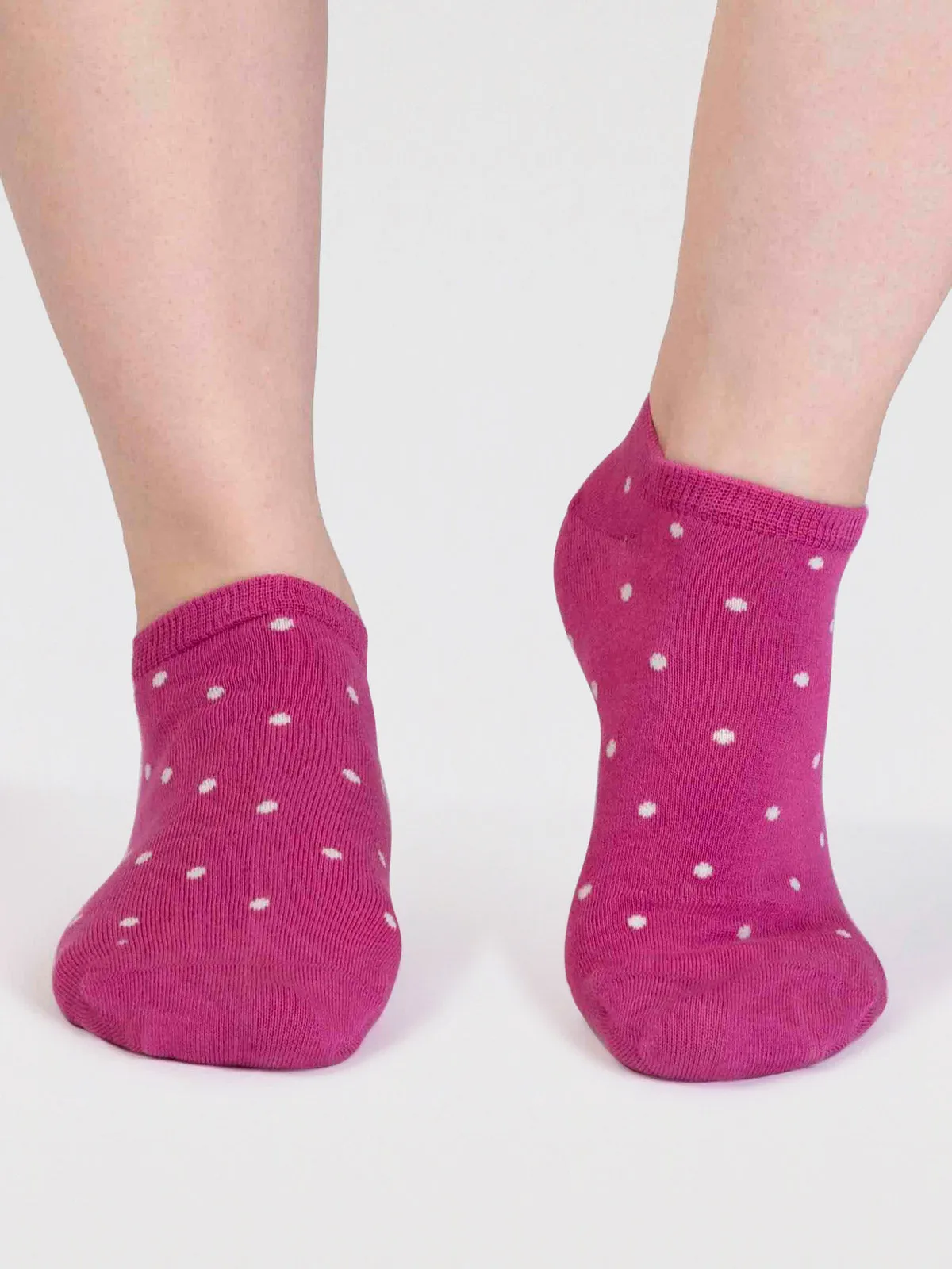 Dottie Bamboo Spotty Trainer Socks - Raspberry Pink