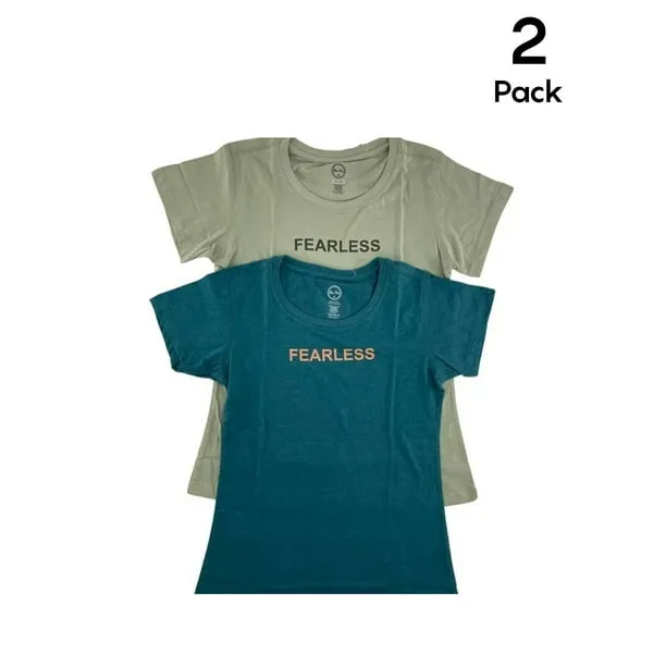 Fearless Women's Short Sleeve Crewneck T-Shirt, Poly Cotton Tee - 2 Pack (Blue Fog & Desert Sage)