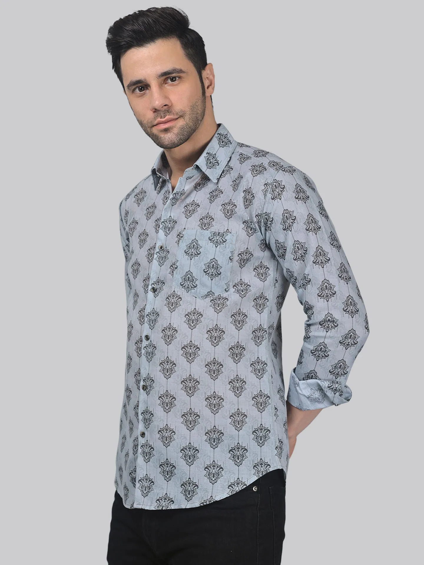 Flamingo Frenzy Men's Printed Full Sleeve Cotton Button-Up Shirt For Men