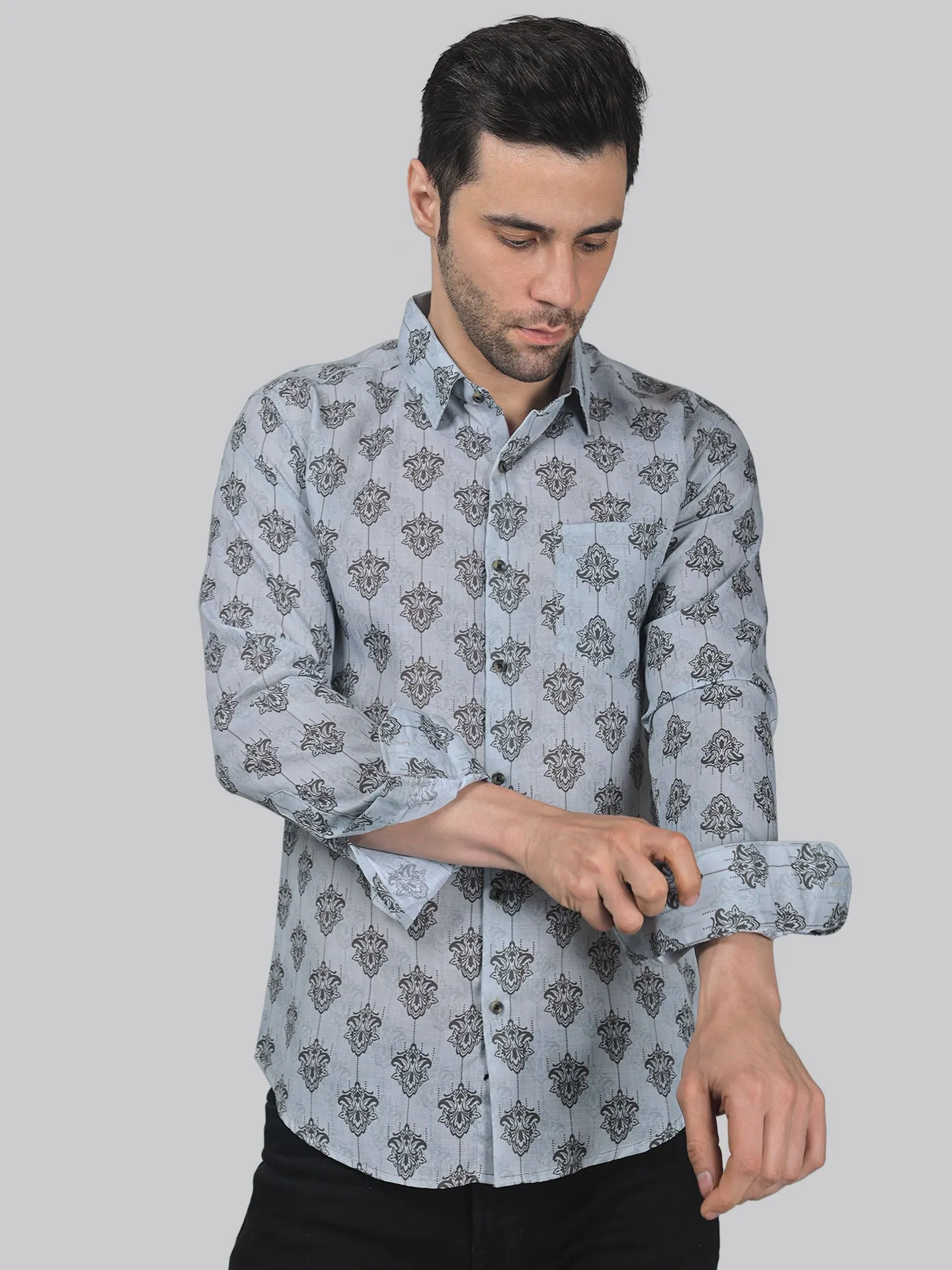 Flamingo Frenzy Men's Printed Full Sleeve Cotton Button-Up Shirt For Men