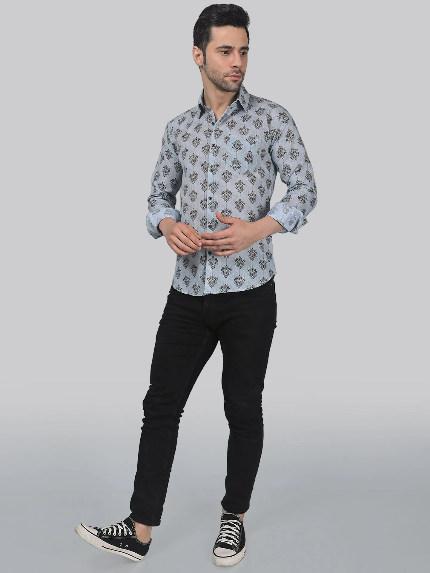 Flamingo Frenzy Men's Printed Full Sleeve Cotton Button-Up Shirt For Men