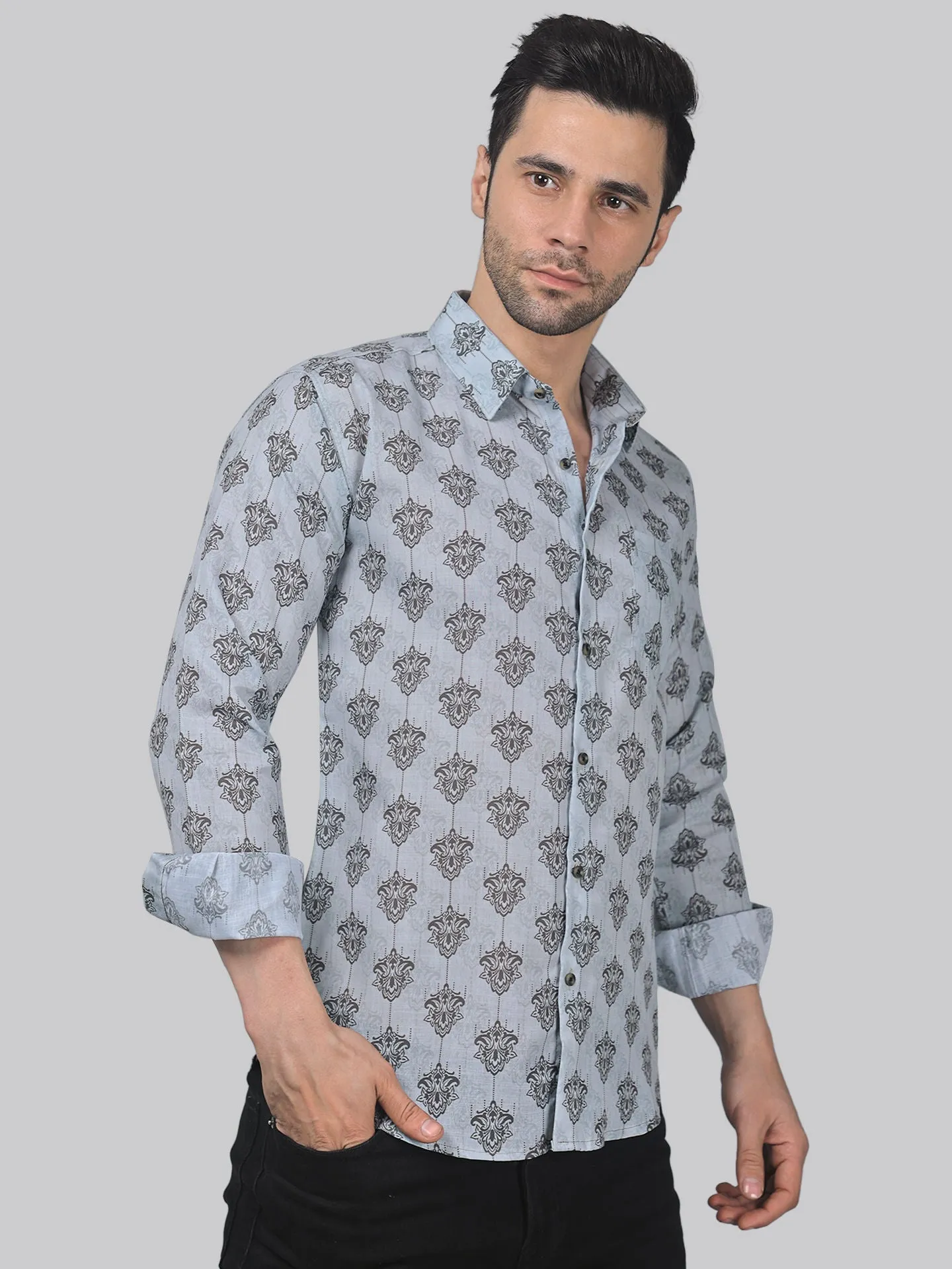 Flamingo Frenzy Men's Printed Full Sleeve Cotton Button-Up Shirt For Men