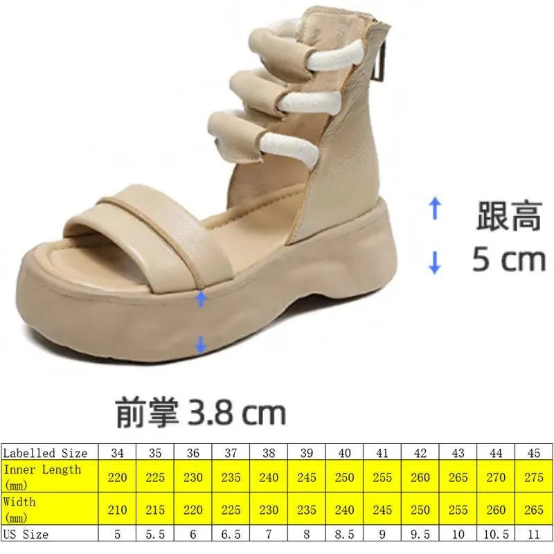 GO1244 Women's Casual Shoes: Handmade Leather Thick-soled Sandal Boots