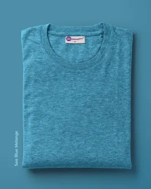 Half Sleeves Crew Neck: Sea Blue Melange