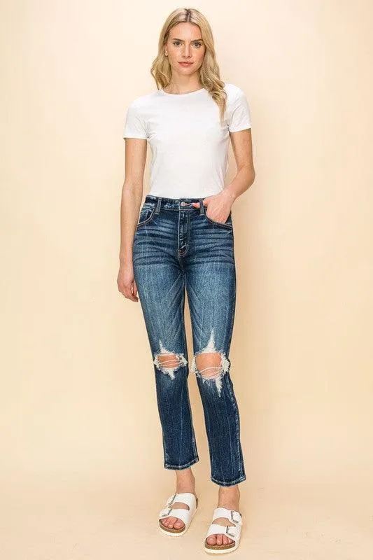 High Rise Stretch Distressed Ankle Jeans