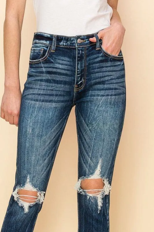 High Rise Stretch Distressed Ankle Jeans