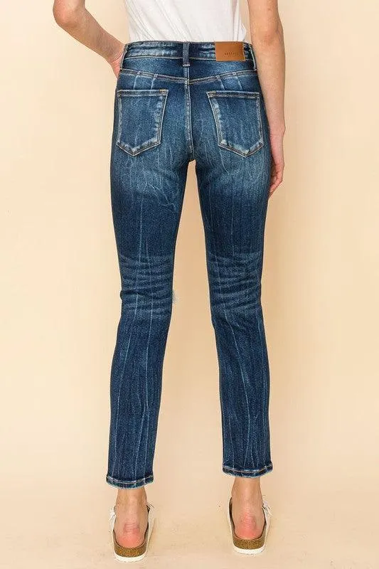 High Rise Stretch Distressed Ankle Jeans