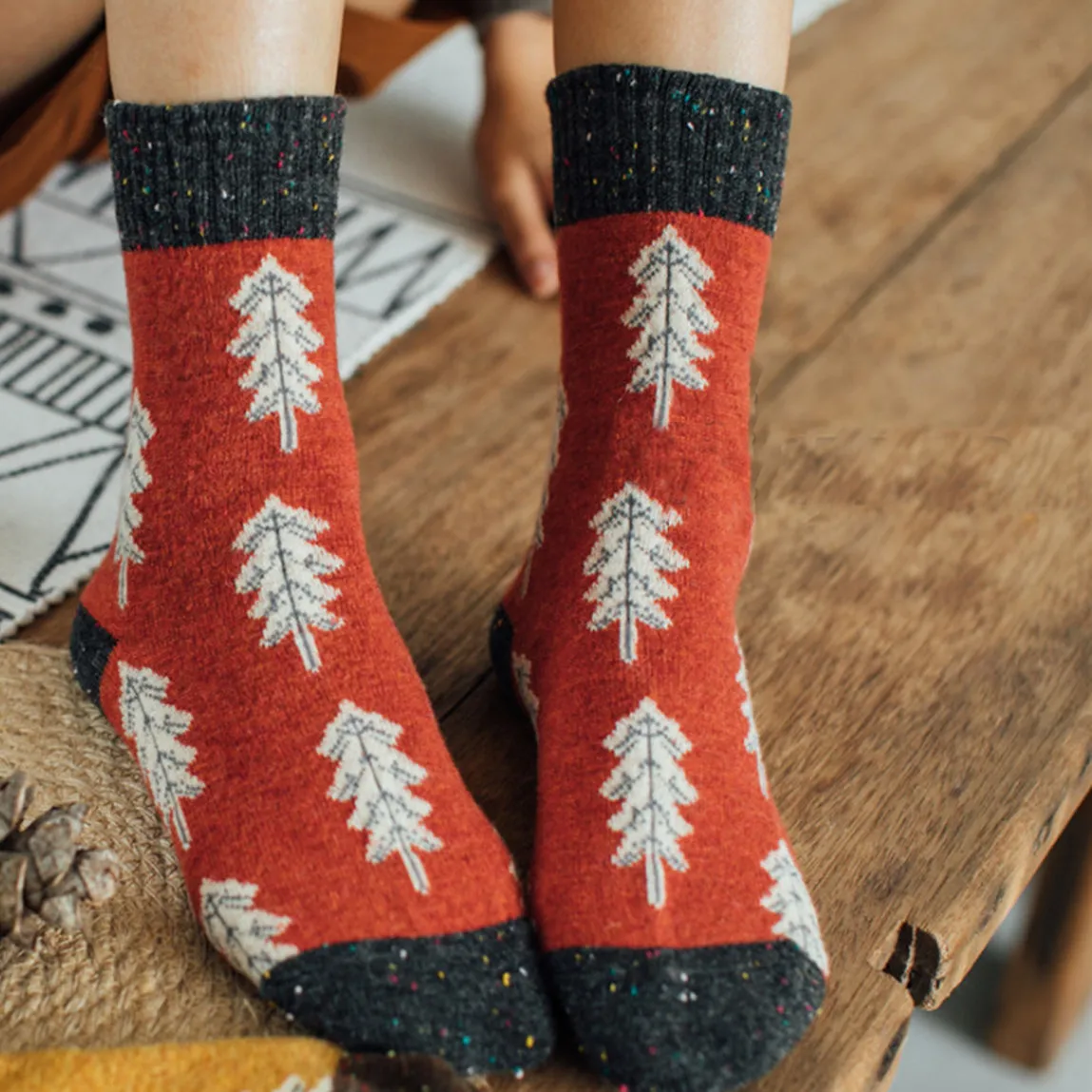 Holiday Special | Wool Socks | Pine Tree (Red)