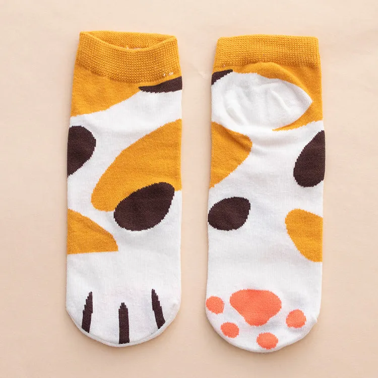 Kawaii Cute Ankle Socks - Cat paws Yellow Dots