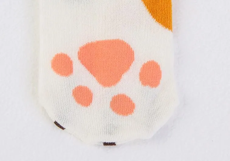 Kawaii Cute Ankle Socks - Cat paws Yellow Dots