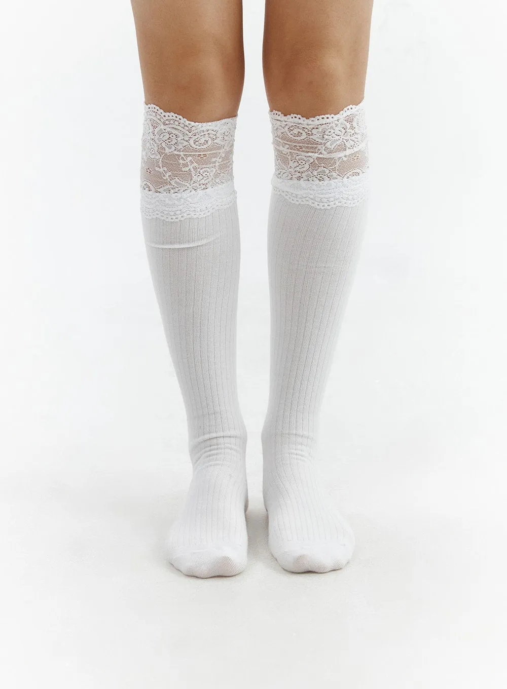 Lace Trim Over-Calf Socks CJ423