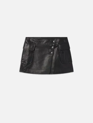 Leather Cargo Mini Skirt -- Black