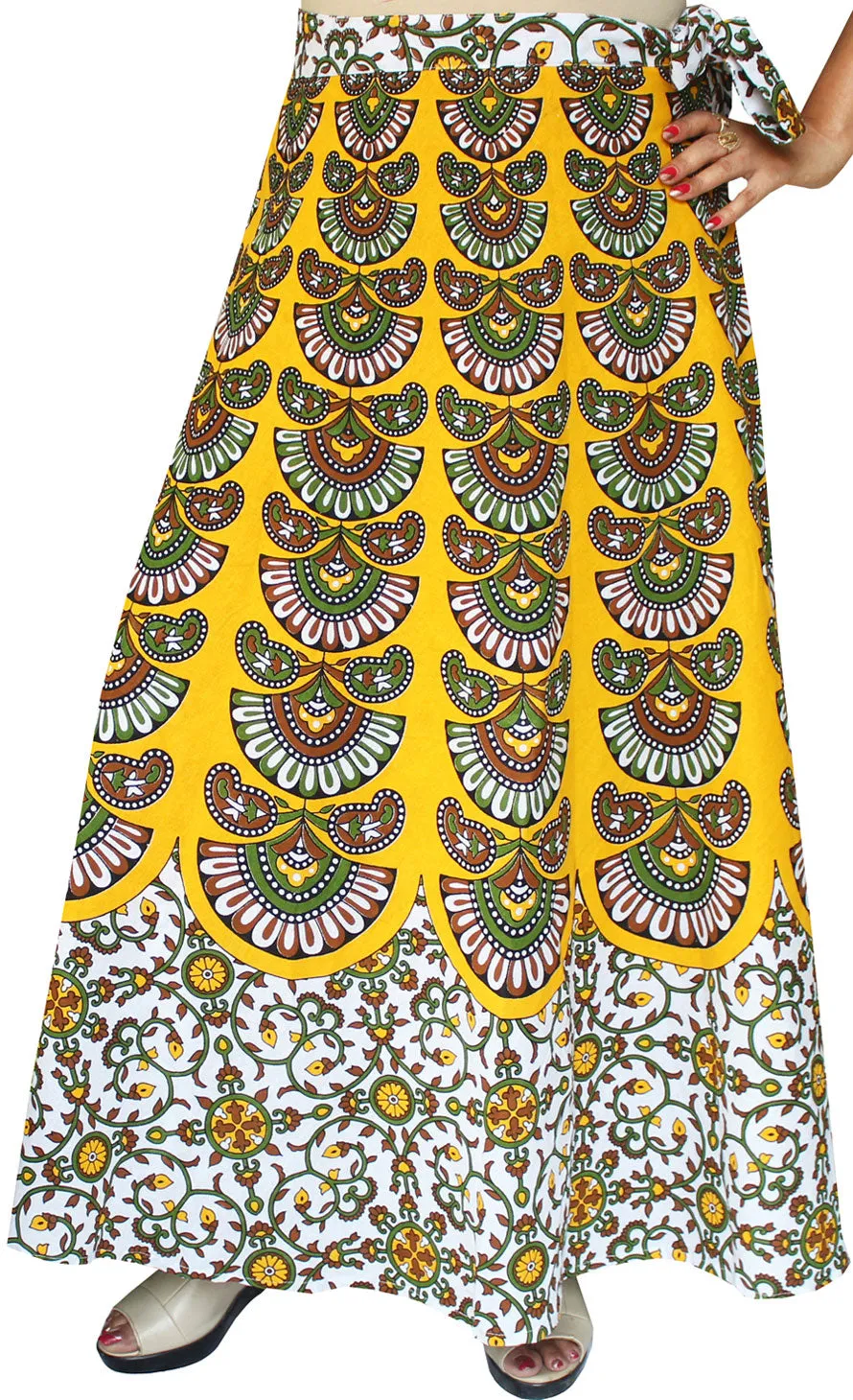 Long Cotton Women's Wrap Around Skirts from India (Yellow, One Size)