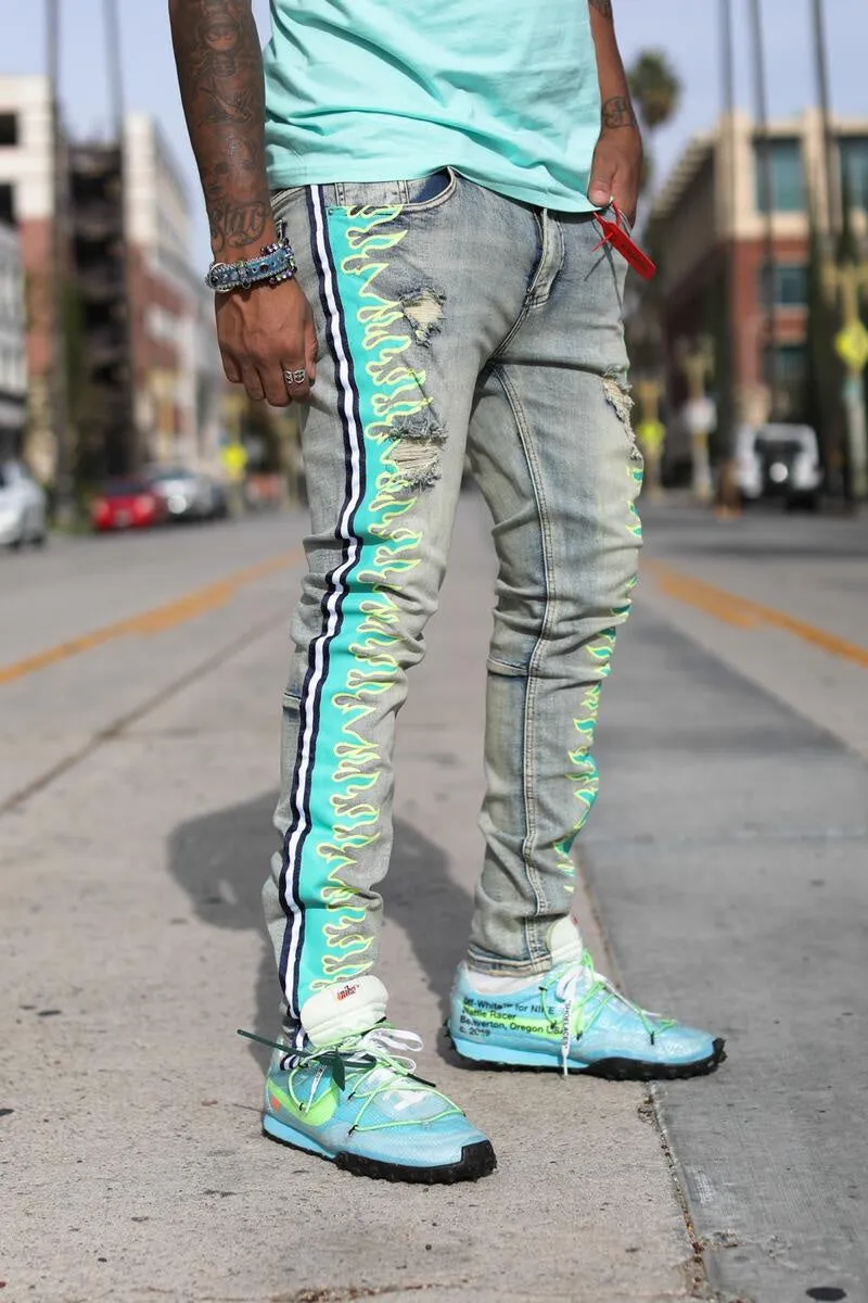 Magma Stripe Jeans (Emerald/Navy) /C6