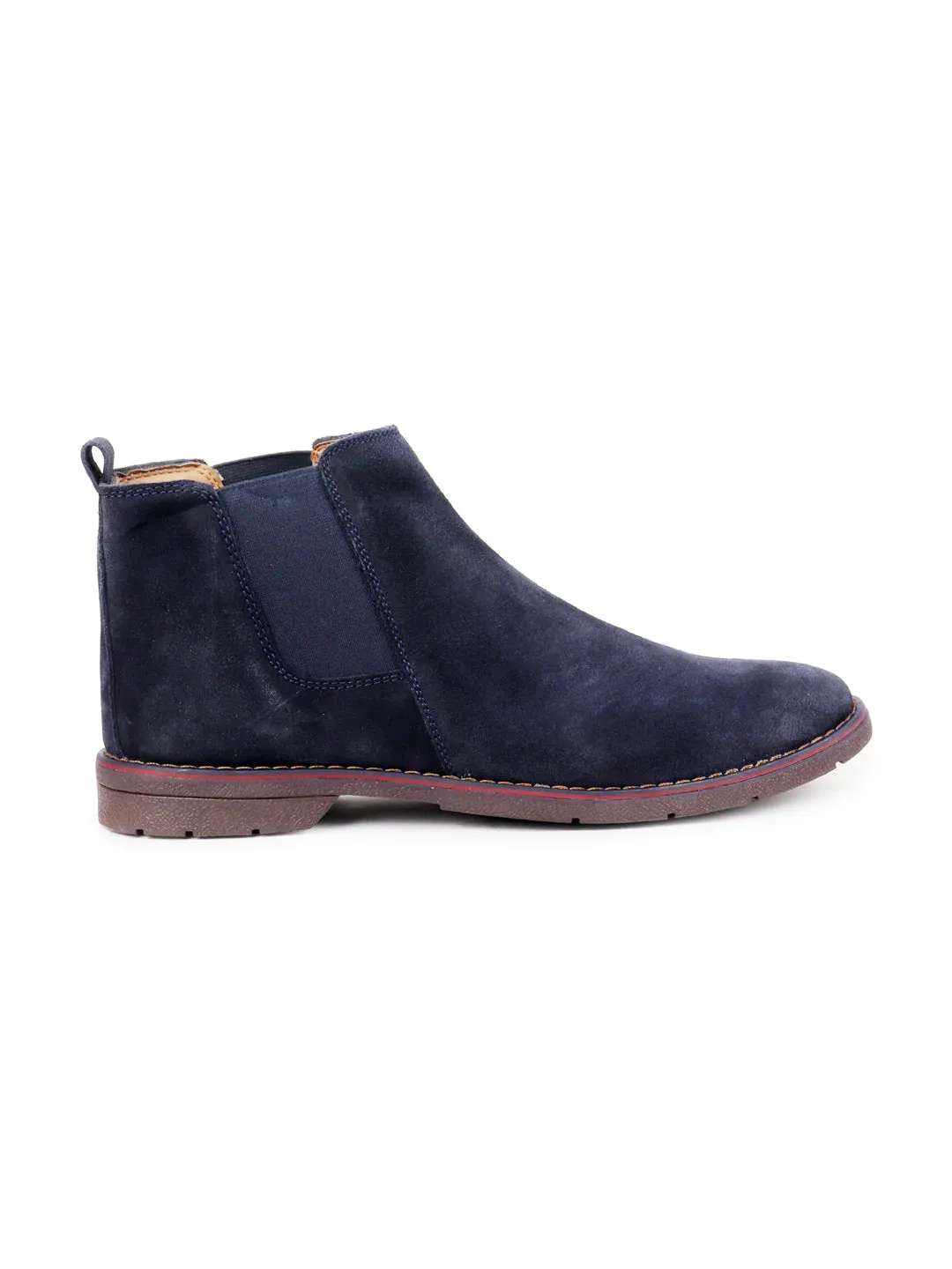 Men Blue Suede Leather Slip On Chelsea Boots