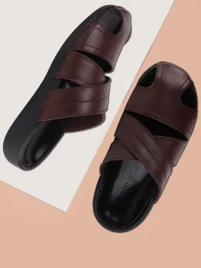 Men Brown Formal Leather Slip-On Flat Sandals