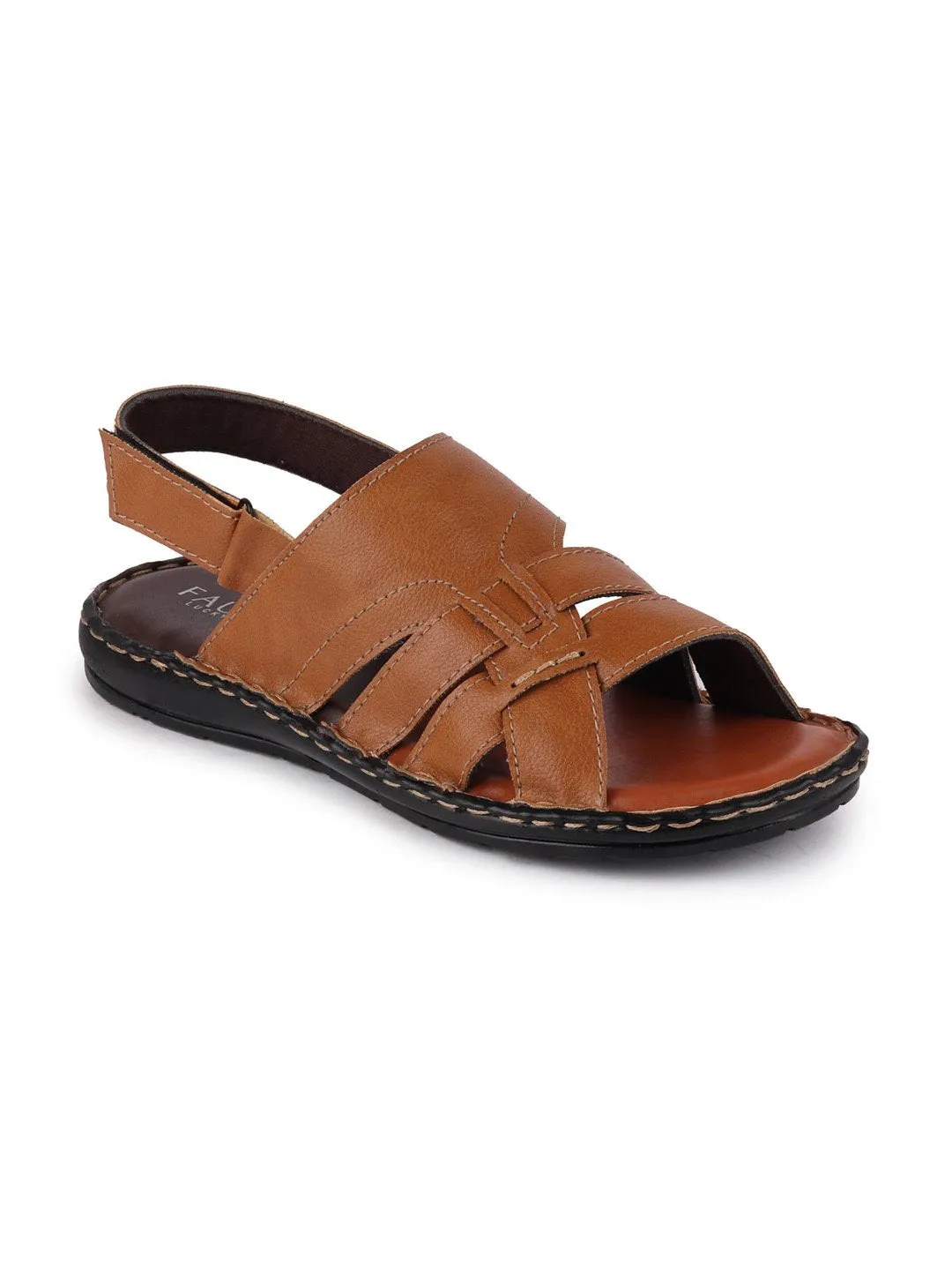 Men Tan Casual Hook & Loop Sandals