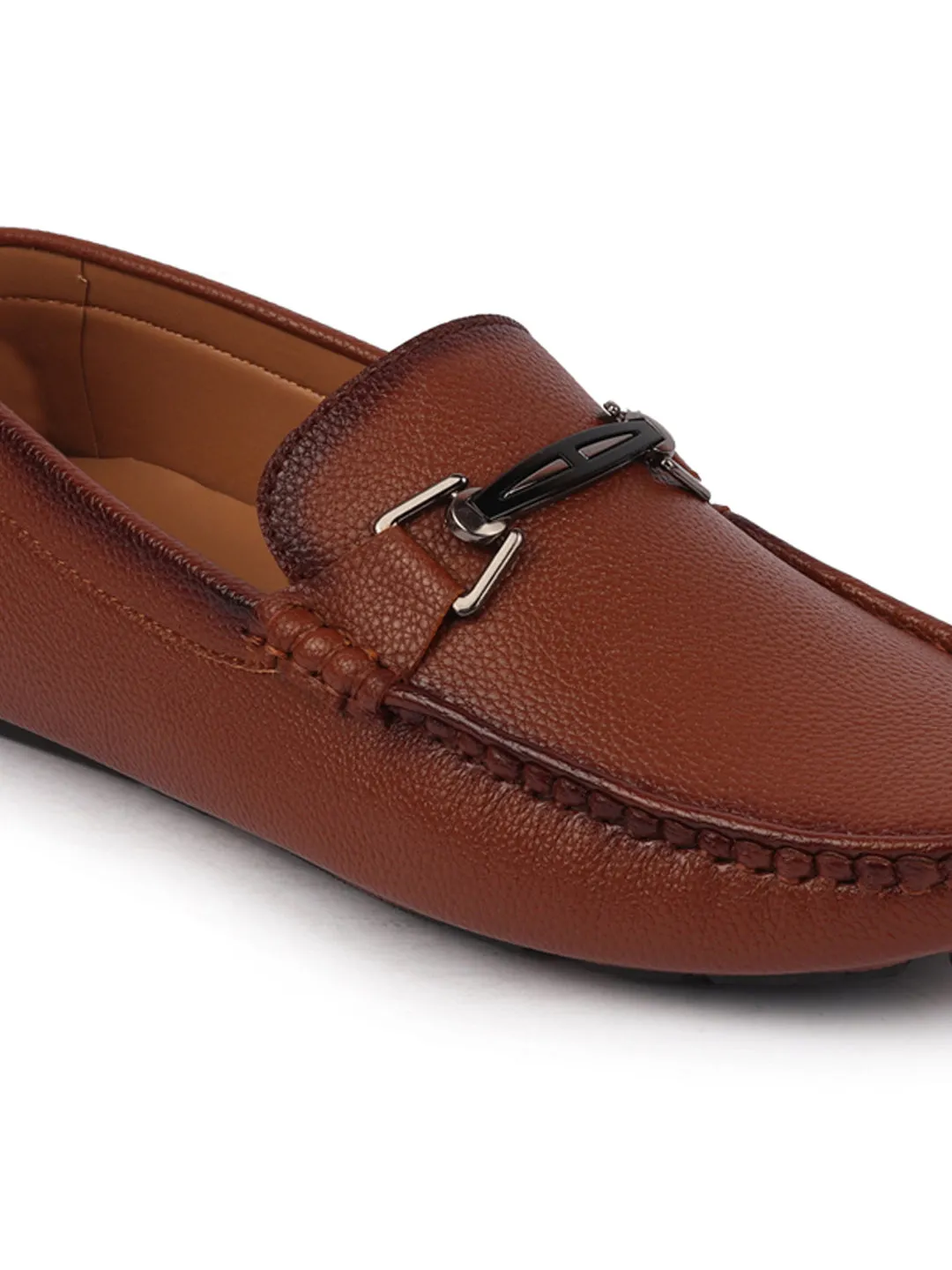 Men Tan Casual Slip On Textured Stitched Design Driving Loafer and Moccasin Shoes