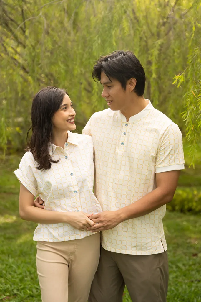 Men's Polo Tee - Cream Bamboo Tiles