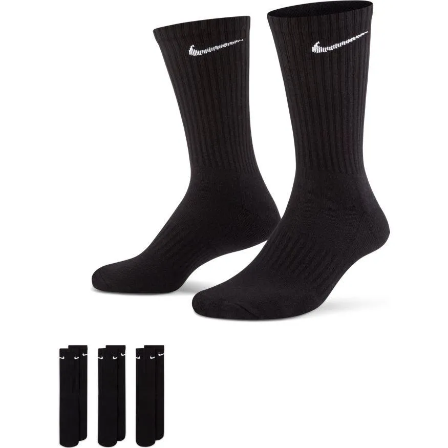 NIKE UNISEX EVERYDAY CUSHIONED BLACK TRAINING CREW SOCKS (3 PAIRS)