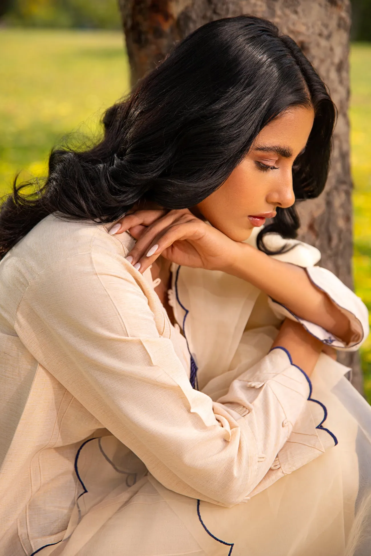 PINUCKS SHIRT WITH EMBROIDERED DUPATTA