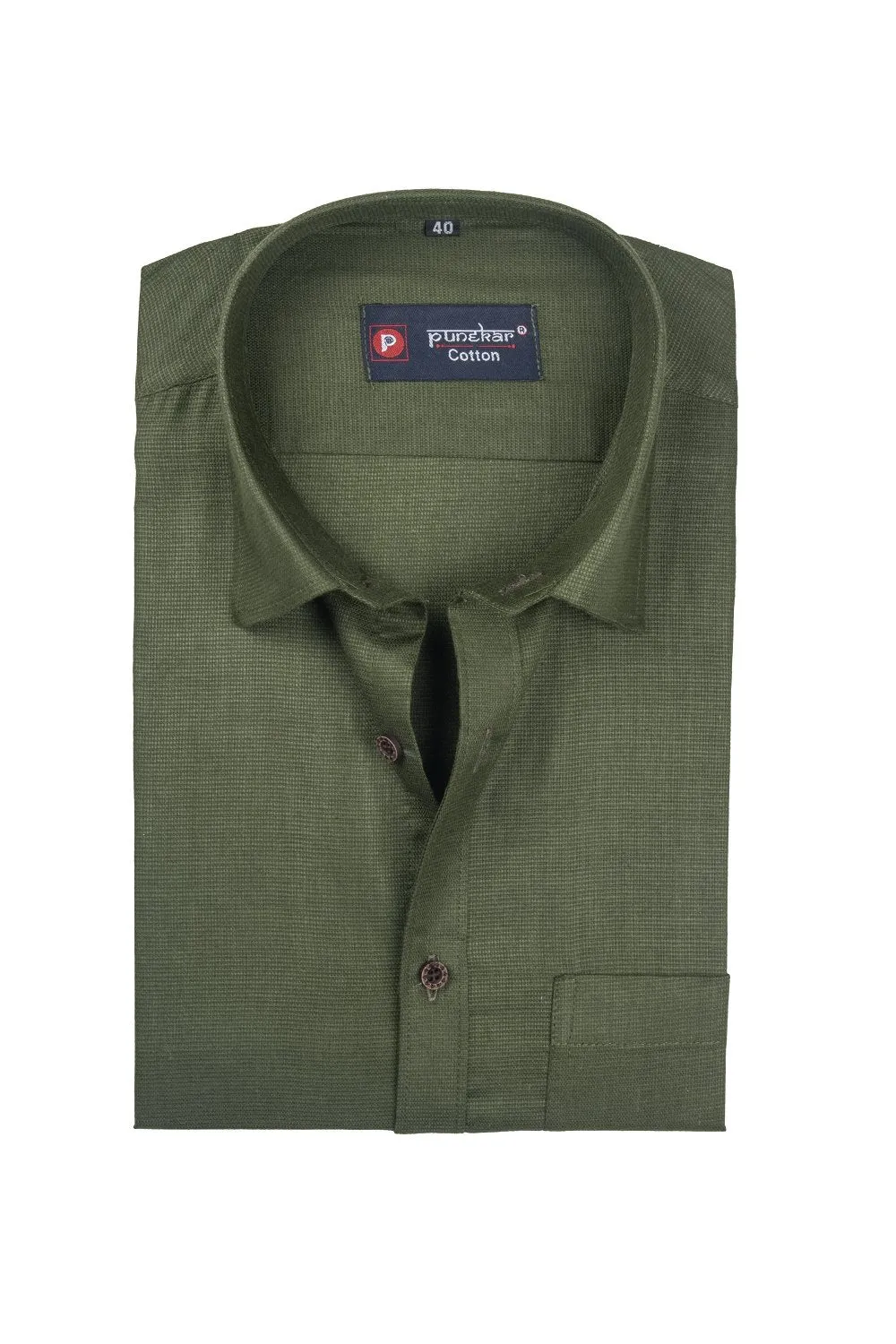 Punekar Cotton Mehandi Color Silky Linen Cotton Shirt for Men's.