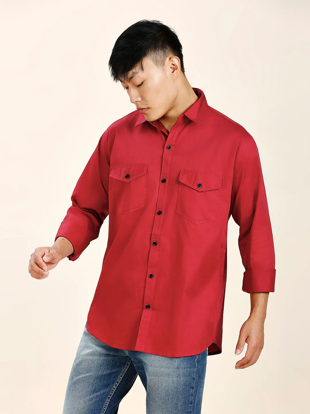 Red Double Pocket Shirt for Men