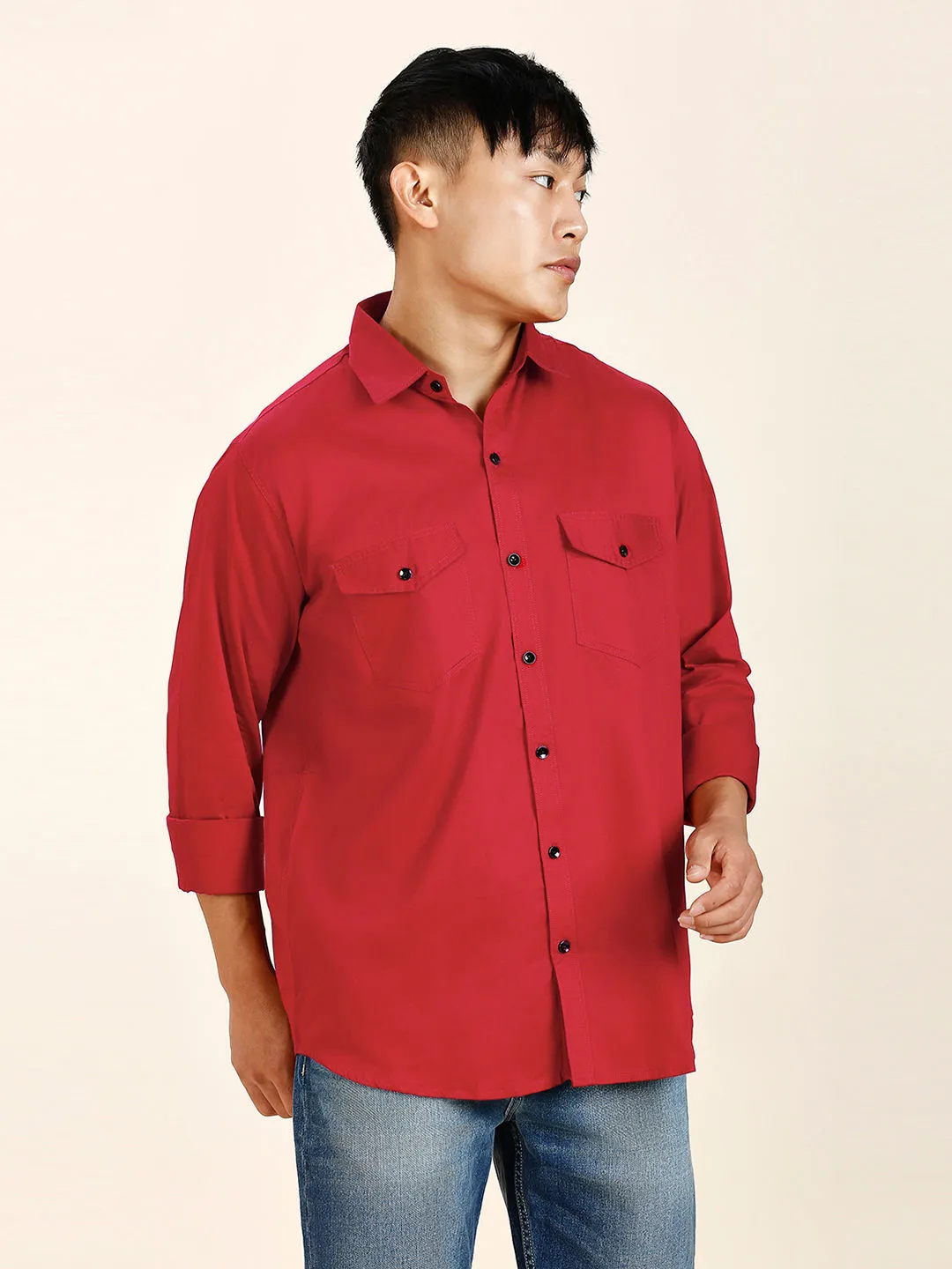 Red Double Pocket Shirt for Men