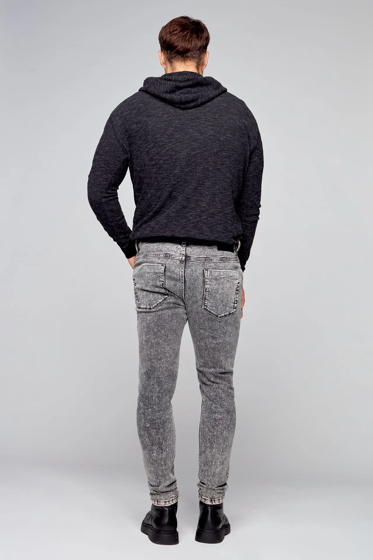 Relaxed Tapered Fit 5 Pocket Jeans - Dark Grey Acid Wash